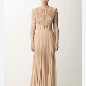 Elisabetta Franchini Red Carpet Pleated Lurex Dress, size 8, nude